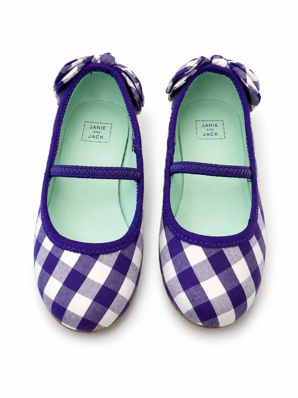 Janie and Jack Purple and White Gingham Mary Jane Flats